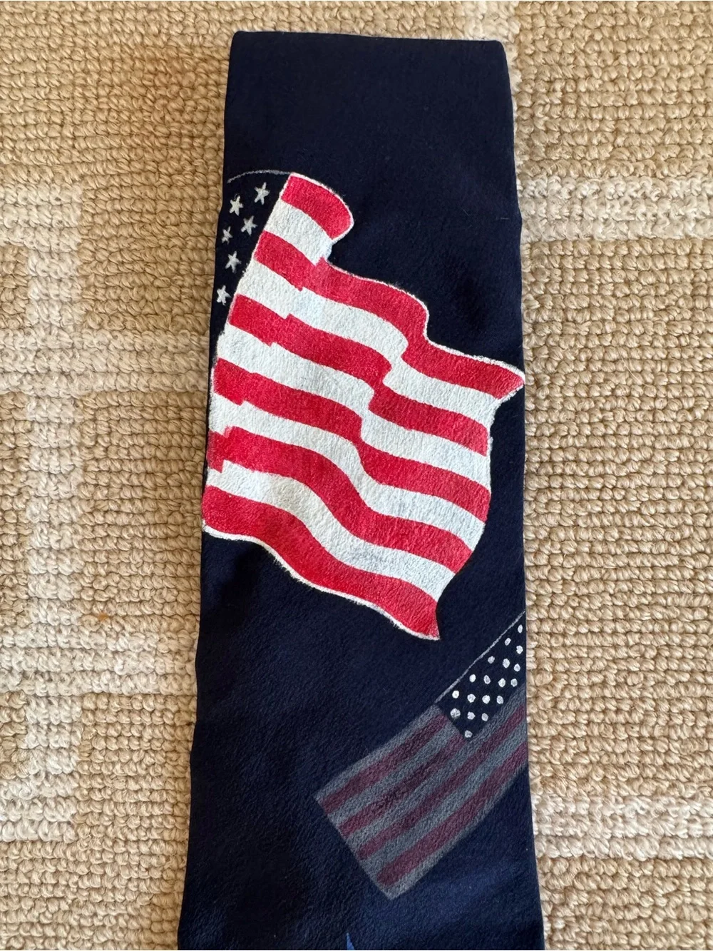 L’Expression Hand Painted Vintage Silk Tie Statue of Liberty USA Flag Patriotic
